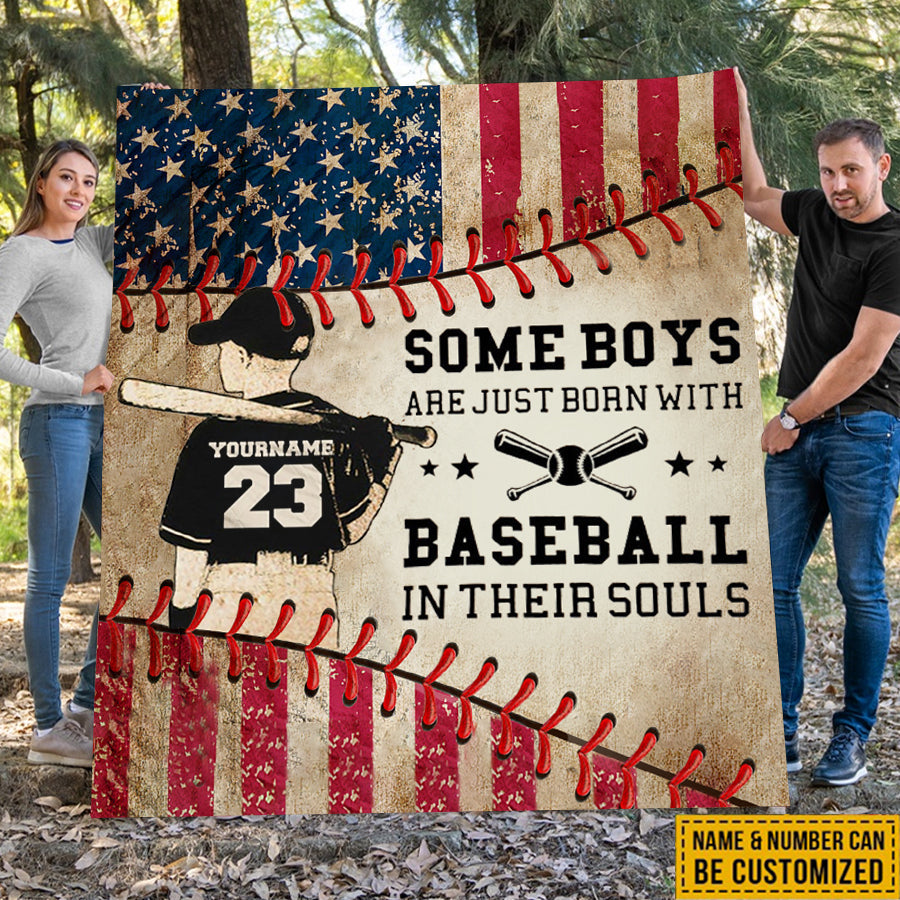 Personalized Some Boys Are Just Born With Baseball Fleece Blanket-Gift For Baseball Lovers