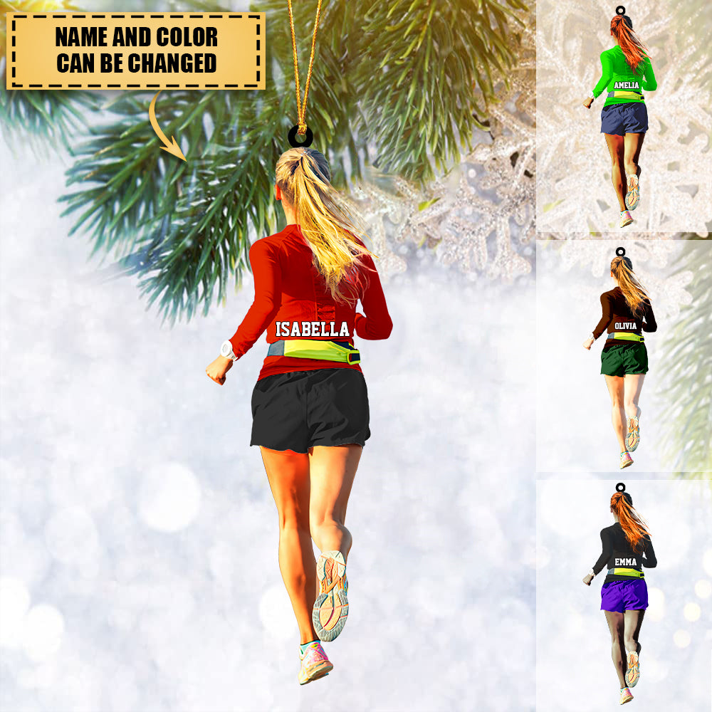 Personalized Marathon-running female runner Christmas Ornament