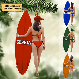 Personalized Girl With Surfboard Acrylic Christmas Ornament-Gift For Surfing Lovers