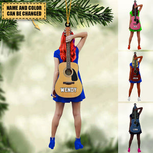 Personalized Girl Guitar Player/guitarist Acrylic Christmas Ornament-Gift For Guitar Lovers/guitarist