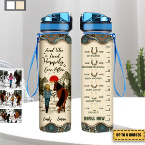Custom Personalized Horse Girl Tracker Bottle - Upto 6 Horses - Idea Horse Lovers - And She Lived Happily Ever After - Gift For Horse Lover
