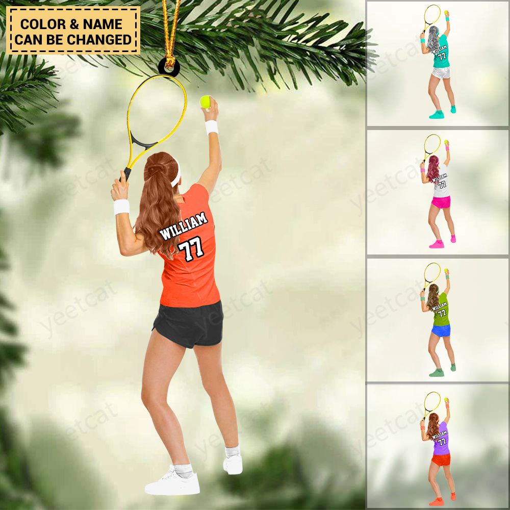 Personalized Girl/Female/Woman Tennis Player Acrylic Christmas Ornament