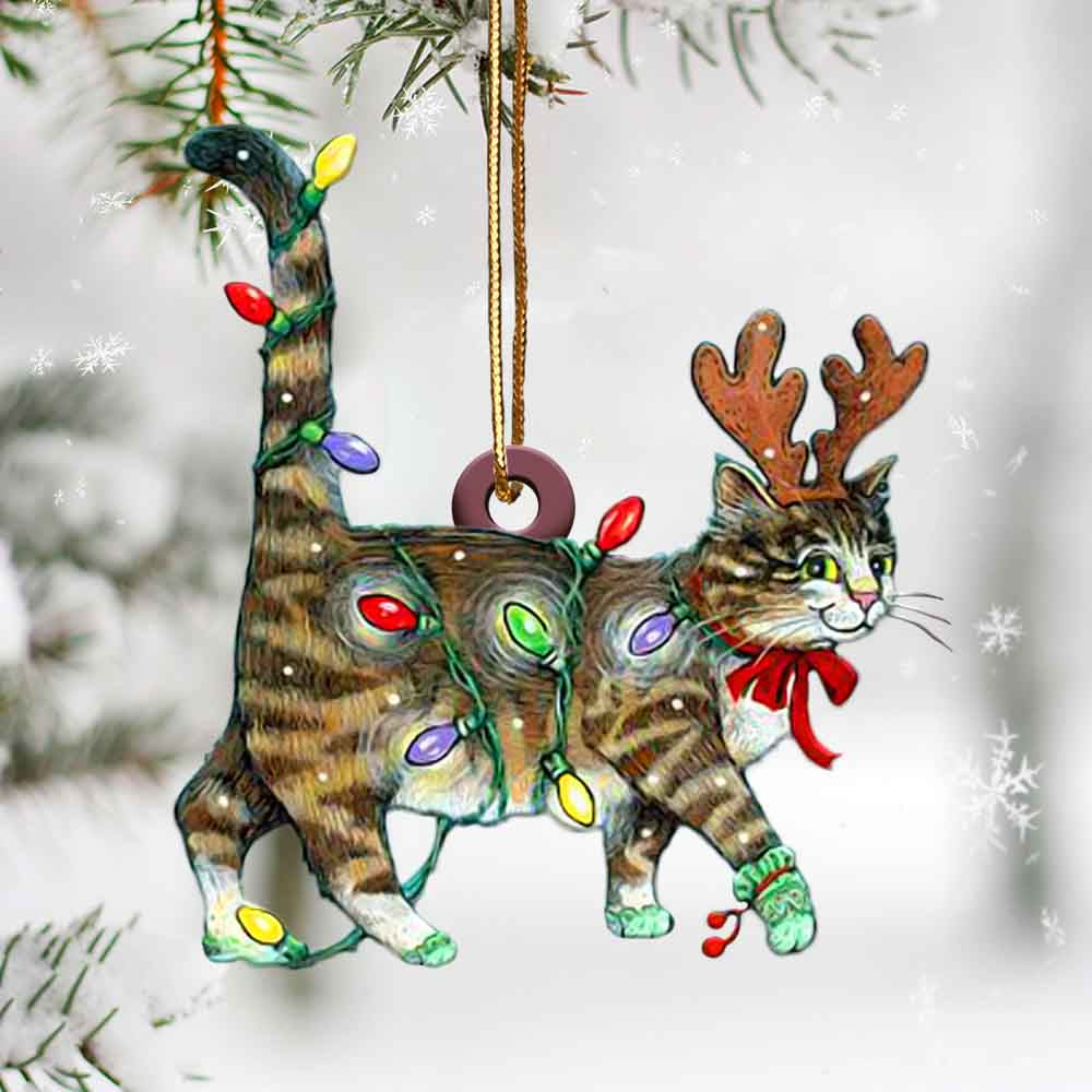 Cat lights horn two sides ornament