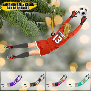 Custom Personalized Female/Girls/Woman Soccer Goalie / Goalkeeper Christmas Ornament