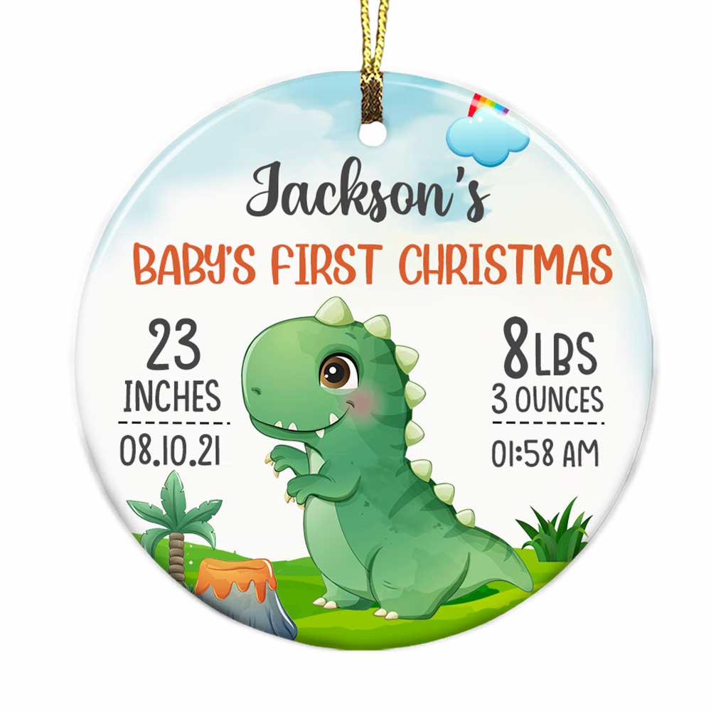 Personalized Baby First Christmas Dinosaur Circle Ornament