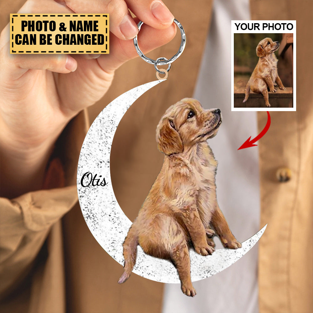 Personalized Flat Keychain - Gift For Pet Lover - I Love You To The Moon And Back