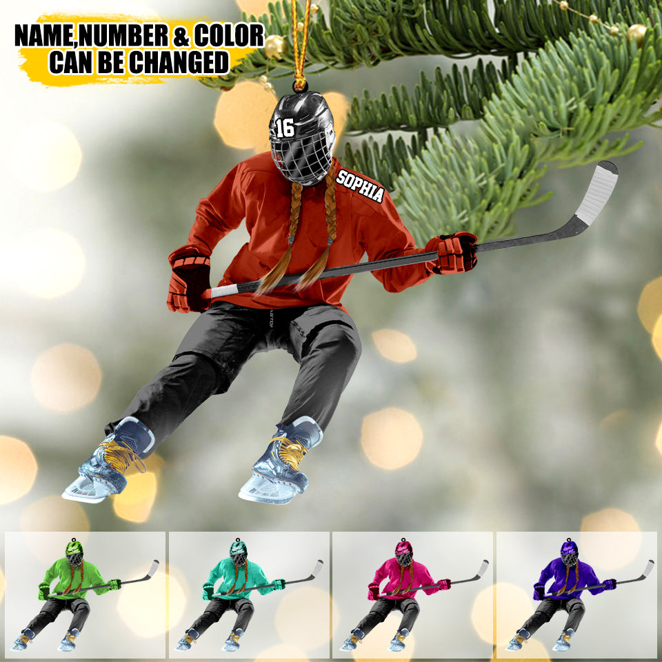 Personalized Female/Girl Woman Hockey Players Acrylic Christmas Ornament