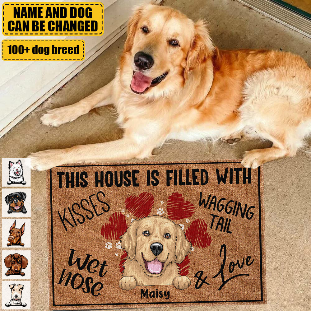 Kisses, Wet Nose, Wagging Tail , And Love - Personalized Doormat