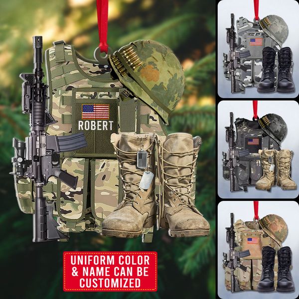 Veteran Bullet Proof Vest And Boots, Personalized Acrylic Ornament