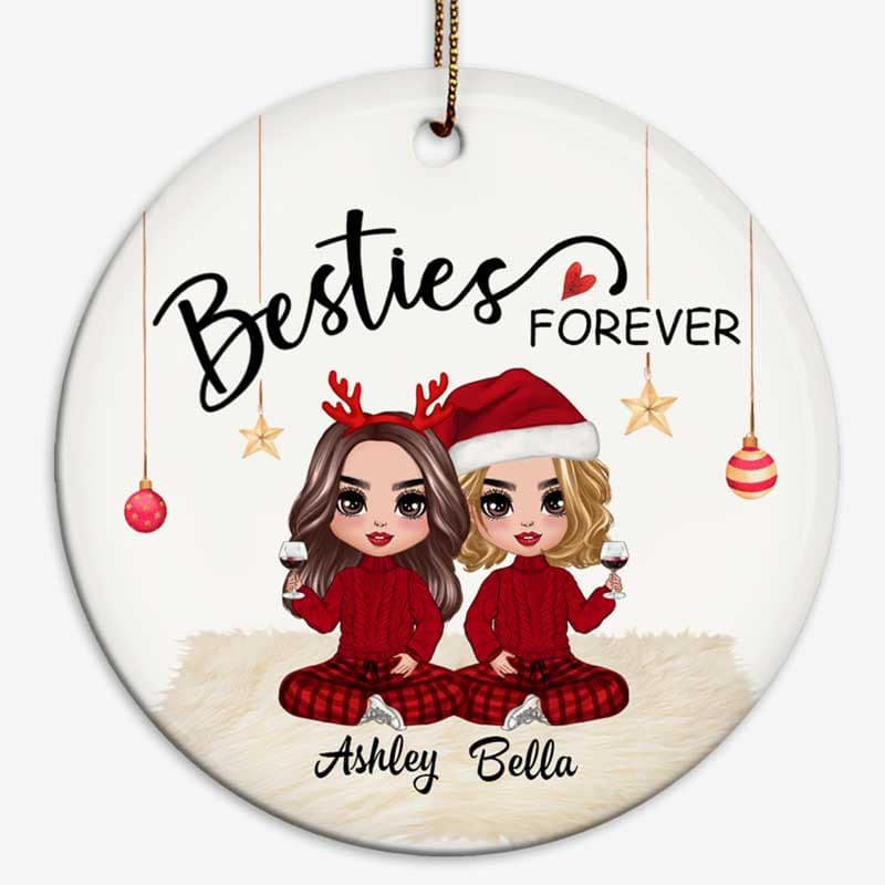 Doll Couple Sitting Christmas Gift For Him For Her Personalized Circle Ornament