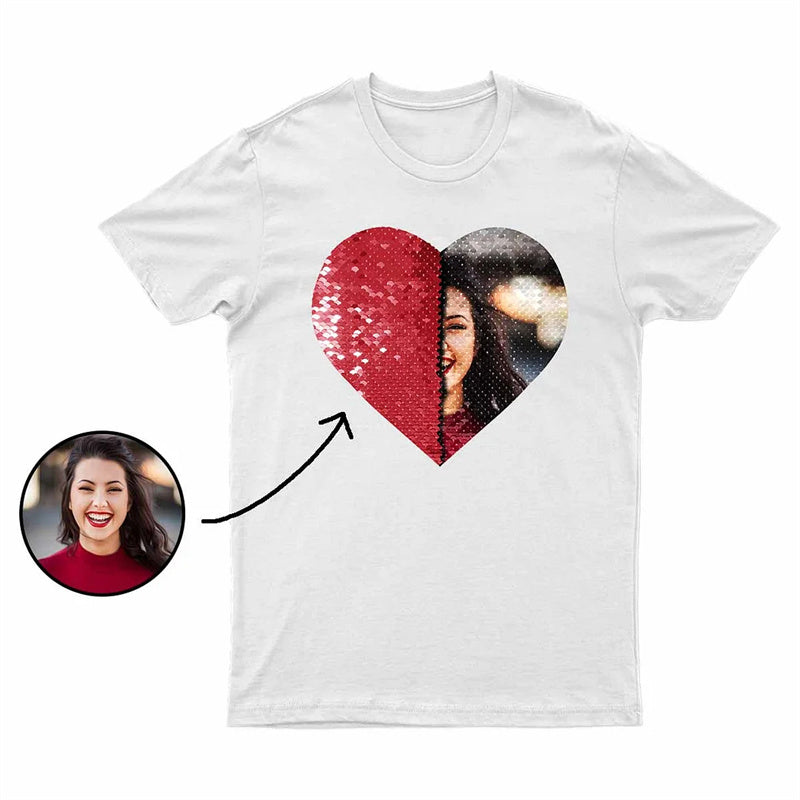 Custom Flip Sequin Shirt (Heart) Custom Photo Shirt