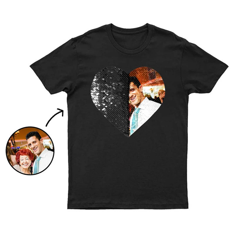 Custom Flip Sequin Shirt (Heart) Custom Photo Shirt