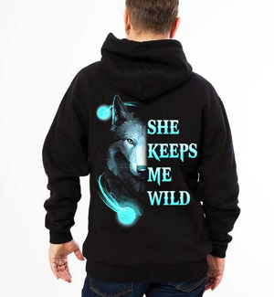 He Keeps Me Safe - She Keeps Me Wild Couple Wolf Hoodie