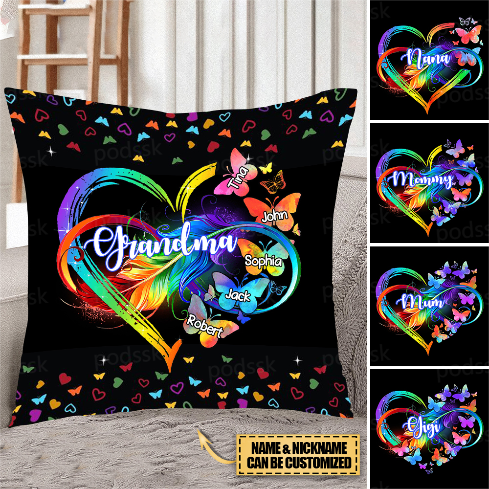 Grandma/Mom/GiGi/Nana Heart Infinity Butterfly Mother's Day Gift -Personalized Pillow Case/Pillow