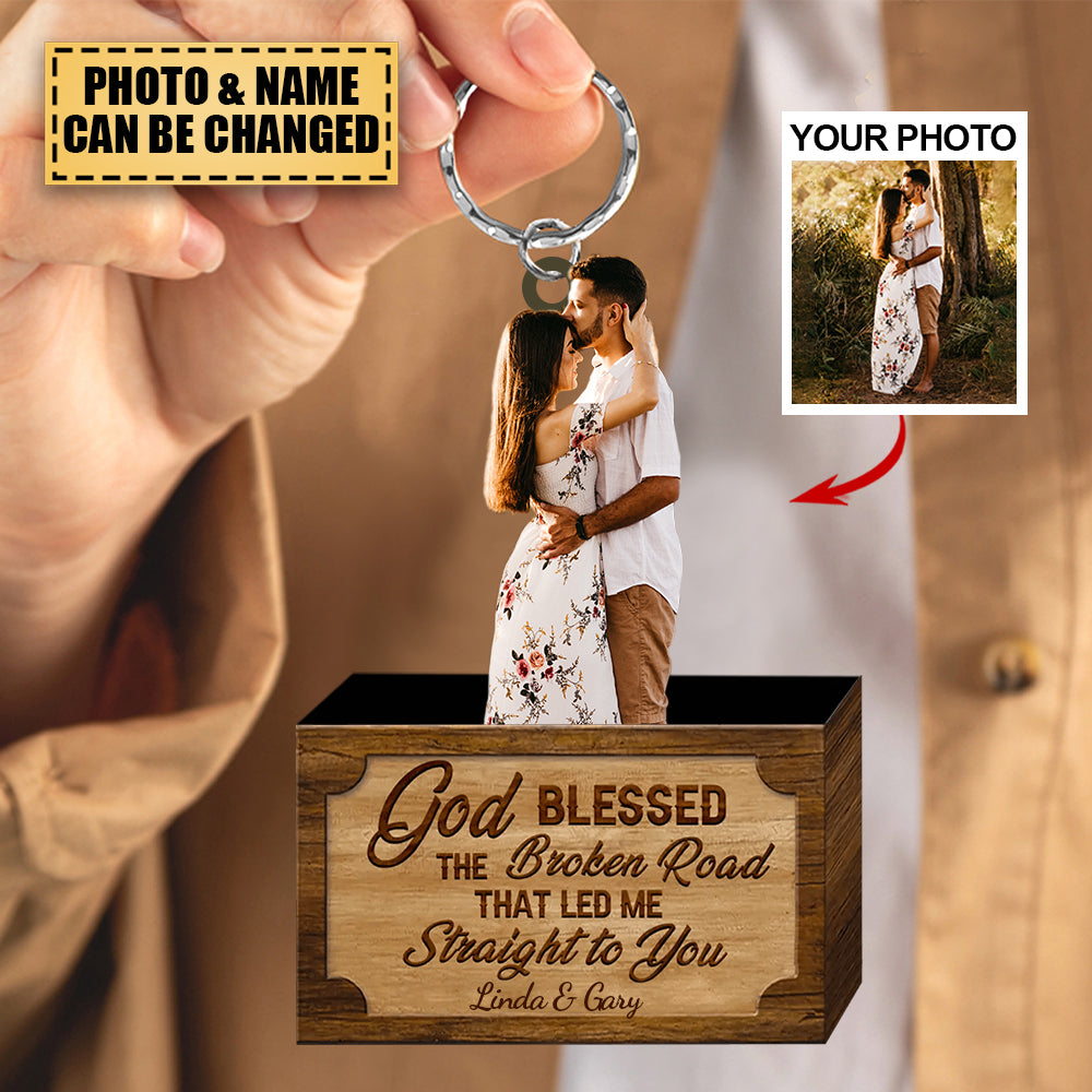 Personalised Couple Photo Keychain Customised 2 Names Keyring Valentine's Day Gifts - God Blessed The Broken Road That Led Me Straight To You – AU