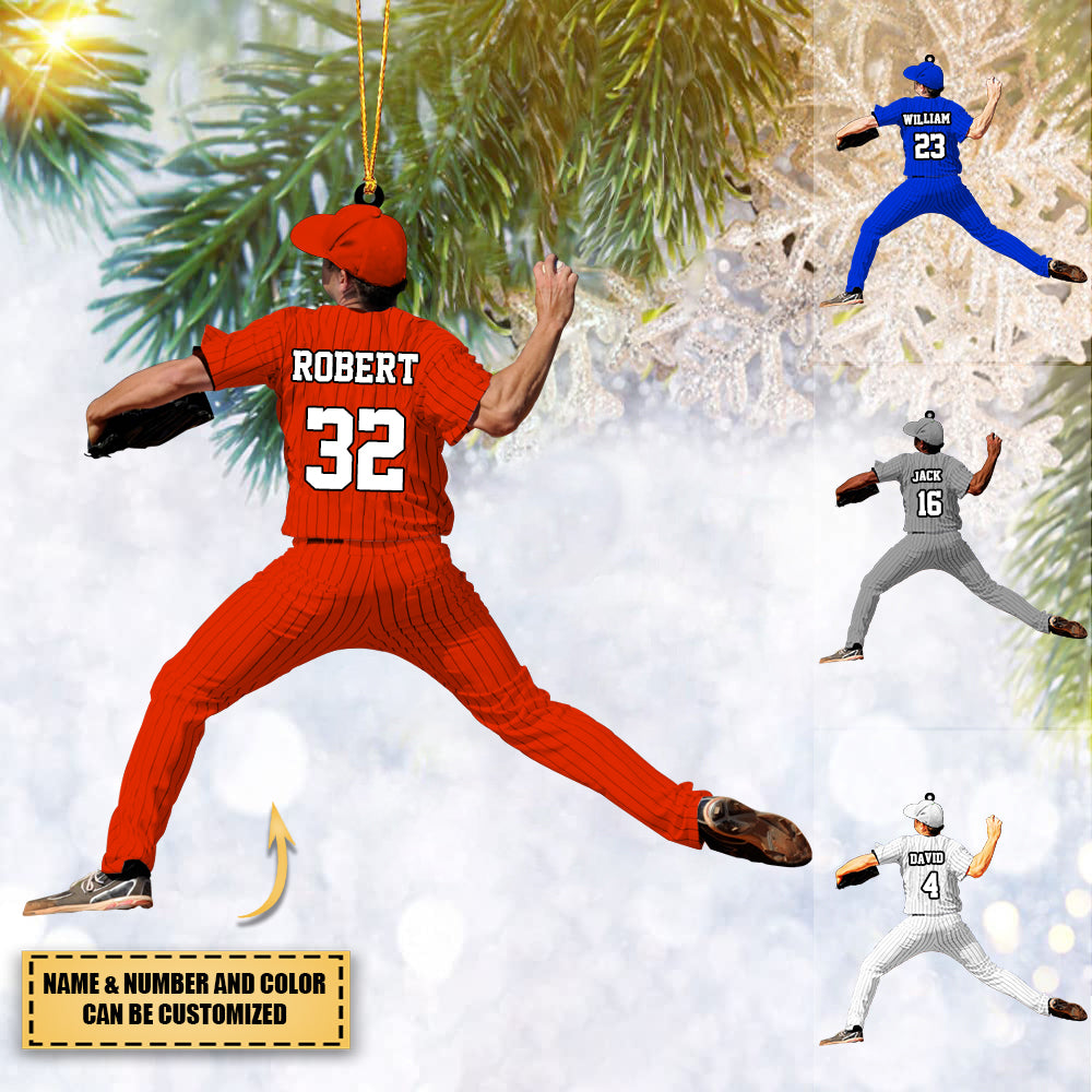 Personalized Baseball/Softball Player Throwing The Ball Christmas Ornament