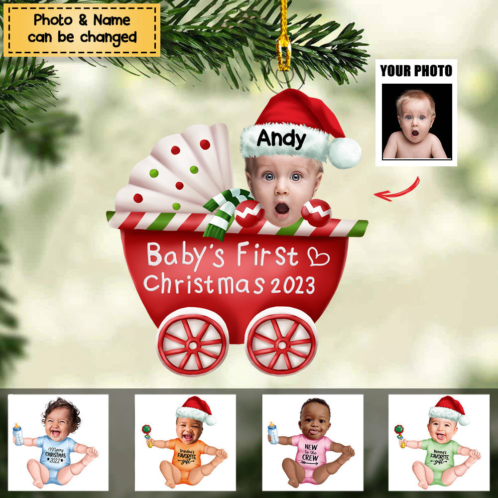 Personalized Custom Acrylic Ornament from Photo - Baby Onesie - My First Christmas