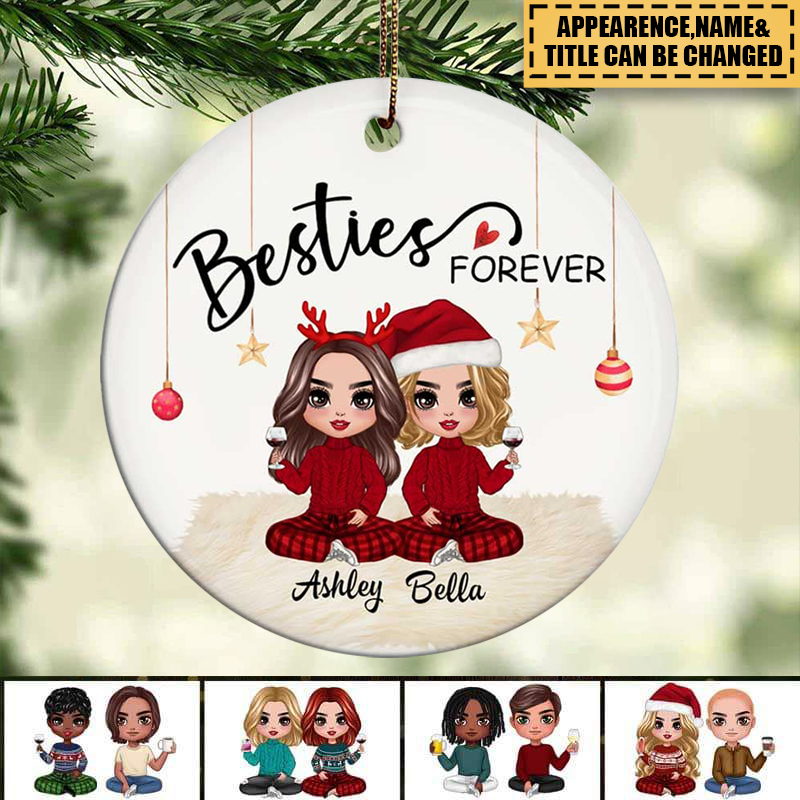Doll Couple Sitting Christmas Gift For Him For Her Personalized Circle Ornament
