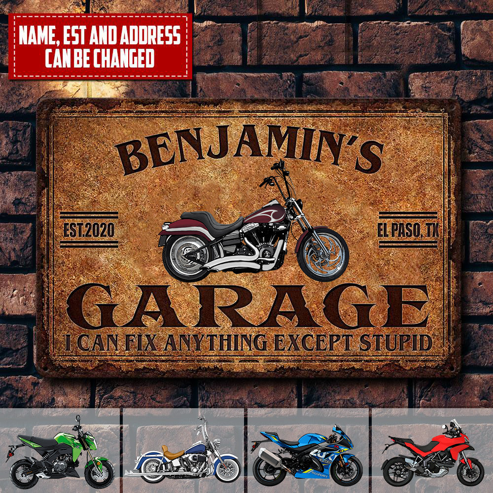 Motorcycle Sign, Workshop, Motorbike Personalized Garage Metal Sign