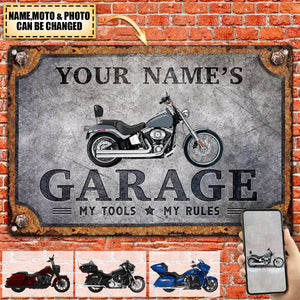 Custom Motorcycle Sign, Workshop, Motorbike Personalised Garage Metal Sign - Upload Photo