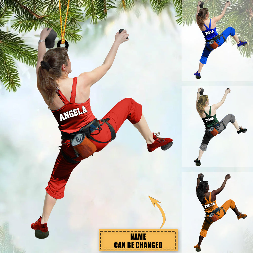 Personalized Girl/Female/Woman rock climbing Acrylic Christmas Ornament - Gift For climbing Lovers