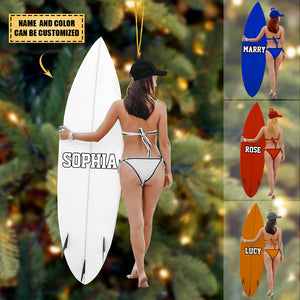 Personalized Girl With Surfboard Acrylic Christmas Ornament-Gift For Surfing Lovers