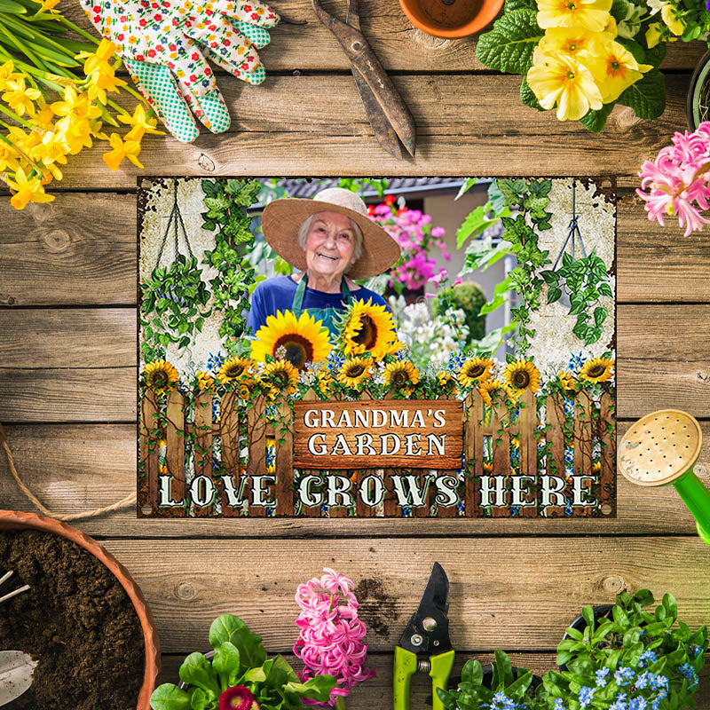 Custom Photo Garden Grandmother Grandchildren Sunflowers Custom Classic Metal Signs