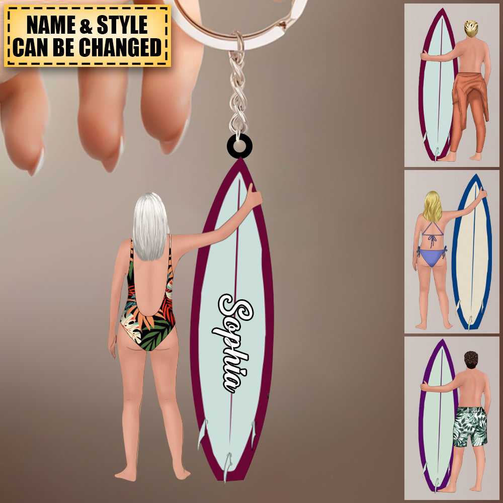 Custom Personalized Surfing Man/Woman Acrylic Keychain-Gift For Surfing Lover