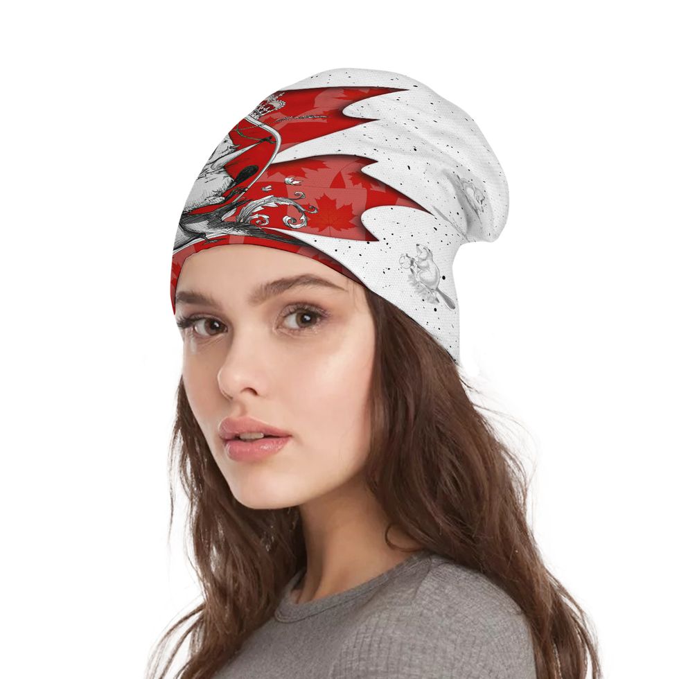 The majestic Canadian beaver riding a goose while wearing a maple leaf bikini Beanie