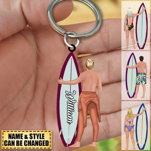 Custom Personalized Surfing Man/Woman Acrylic Keychain-Gift For Surfing Lover