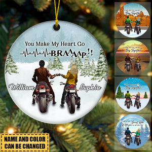Custom Personalized Motorcycle Couple Ceramic Ornament - Gift Idea For Couple/ Motorbike Lovers - Riding Partners For Life