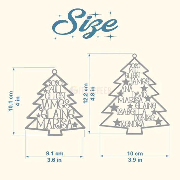 Personalized 2023 Family Names Christmas Tree Silver Ornaments