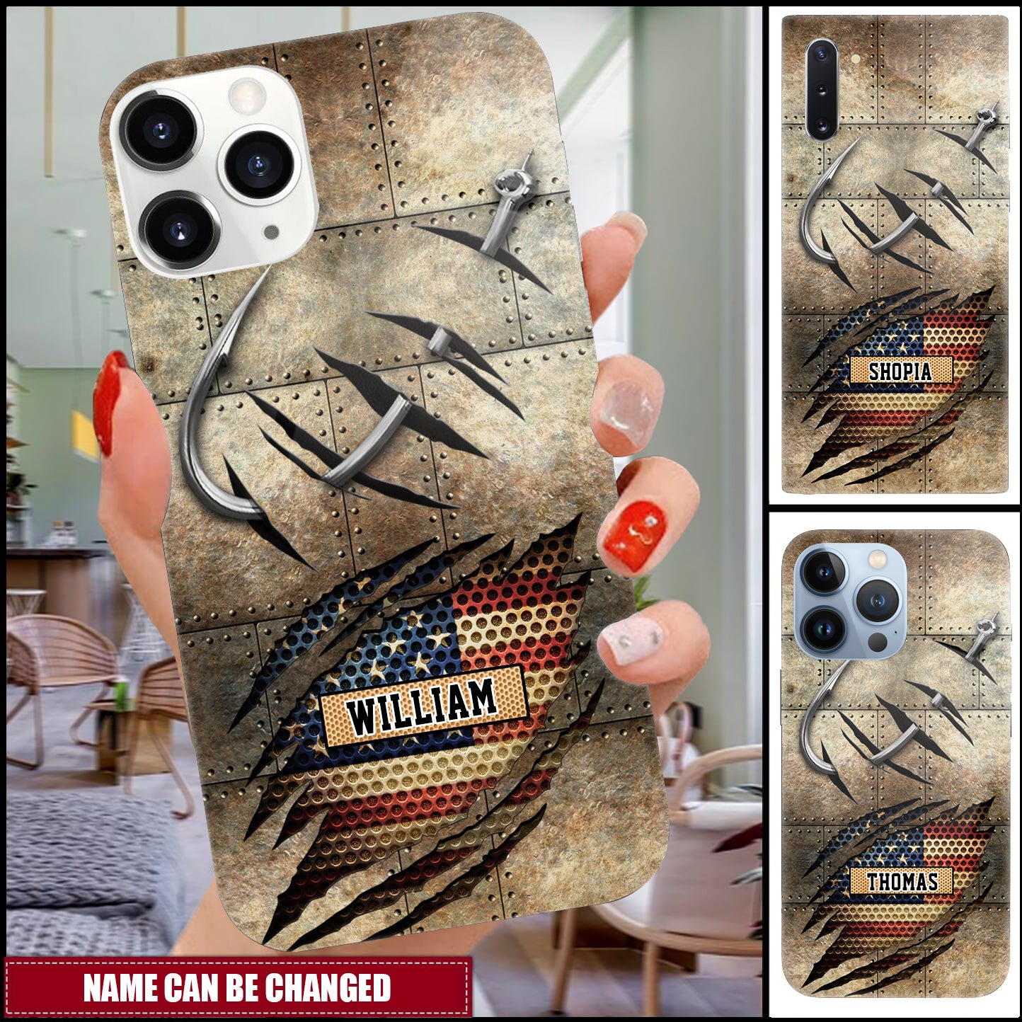 Custom Personalized Fishing America Flag Phone Case - Gift Idea For Fishing Lover - Case For iPhone And Samsung