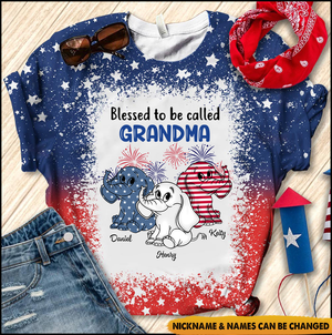 USA July 4th Grandma Mom Elephants Custom Nickname Names Independence Day Gift 3D T-Shirt