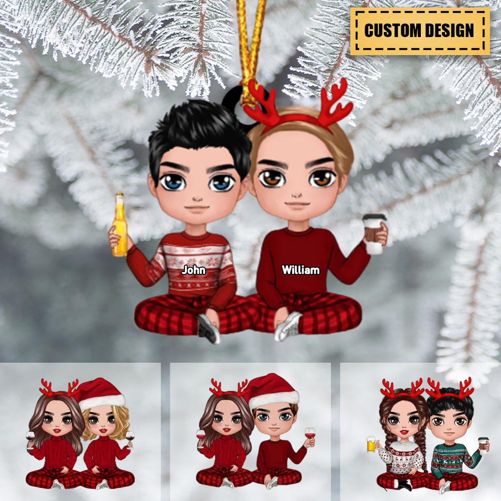 Doll Couple Sitting Christmas Gift For Him For Her Personalized Ornament