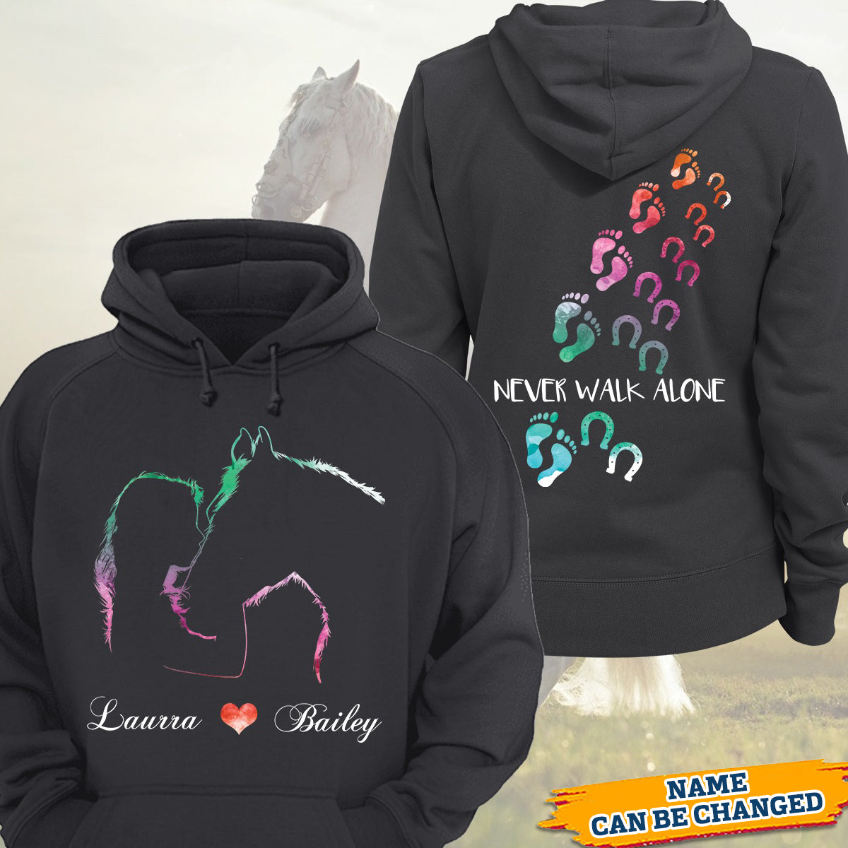 Custom Personalized Love My Horse And Never Walk Alone Hoodie Sweatshirt