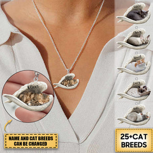 Personalized Cat Sleeping Angel Stainless Steel Necklace