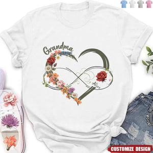 Personalized Floral Heart Grandma Mom Vintage Birth Month Flower Shirt