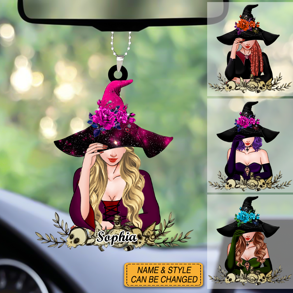 Custom Personalized Witchy Car Hang Ornament - Gift Idea For Halloween/ Wicca Decor/Pagan Decor
