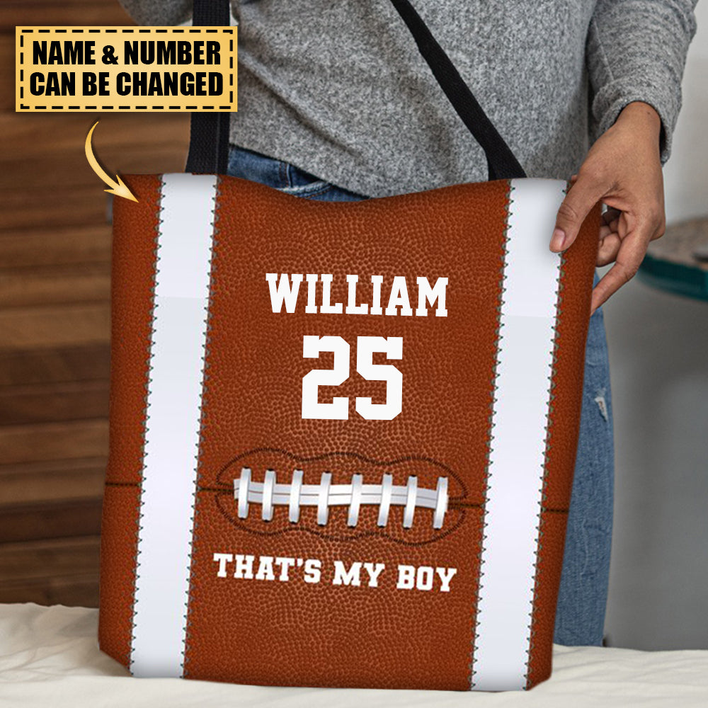 Personalized American Football Mom All Over Tote Bag