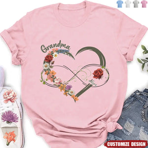 Personalized Floral Heart Grandma Mom Vintage Birth Month Flower Shirt