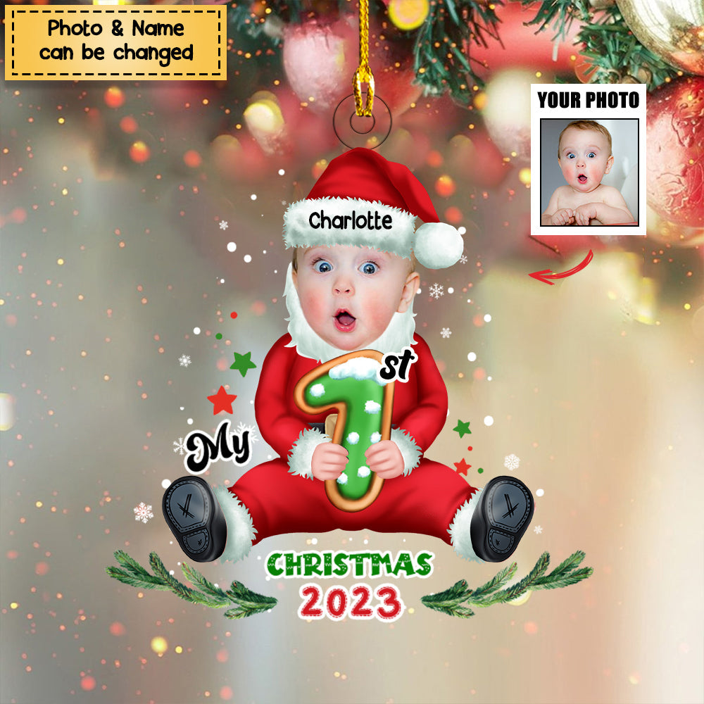 Personalized Custom Acrylic Ornament from Photo - Baby Onesie - My First Christmas