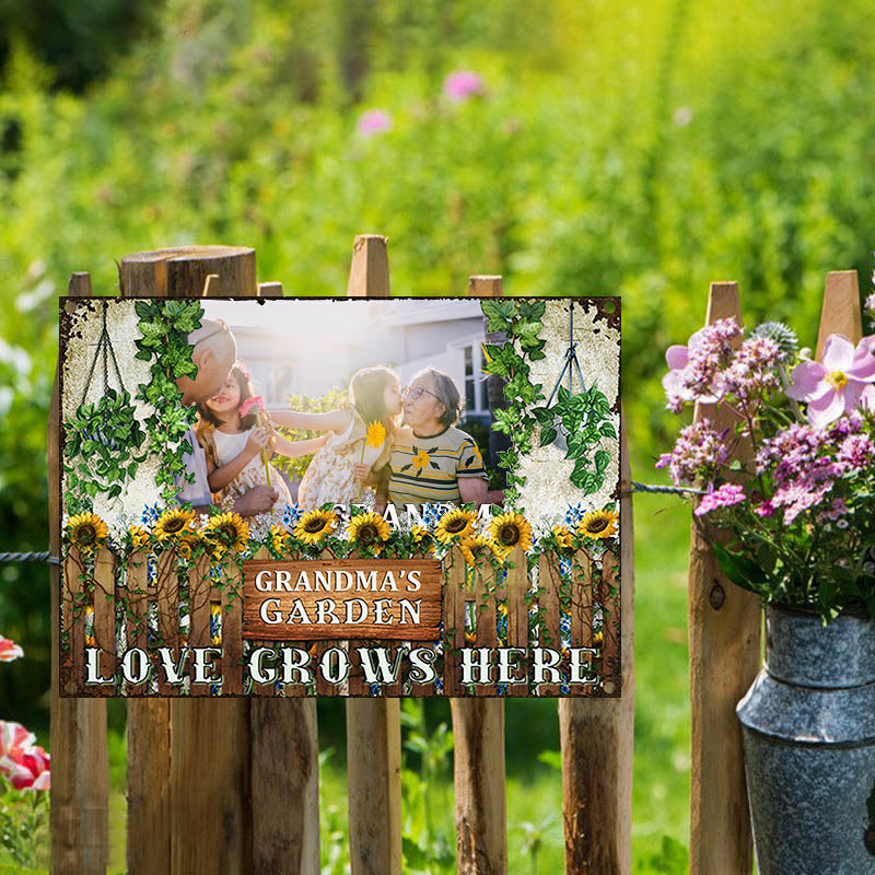 Custom Photo Garden Grandmother Grandchildren Sunflowers Custom Classic Metal Signs