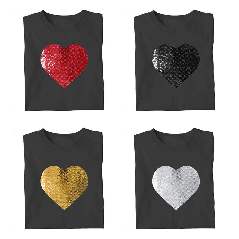 Custom Flip Sequin Shirt (Heart) Custom Photo Shirt