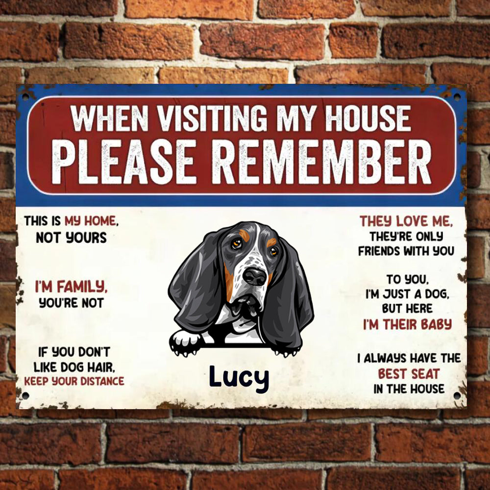 Remember These Rules When Visiting Our House - Personalized Metal Sign, Gift For Dog Lover