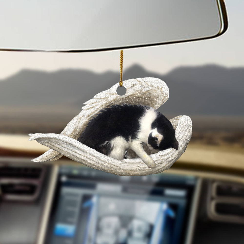 Black and white cat sleeping angel gift for cat lover ornament cus