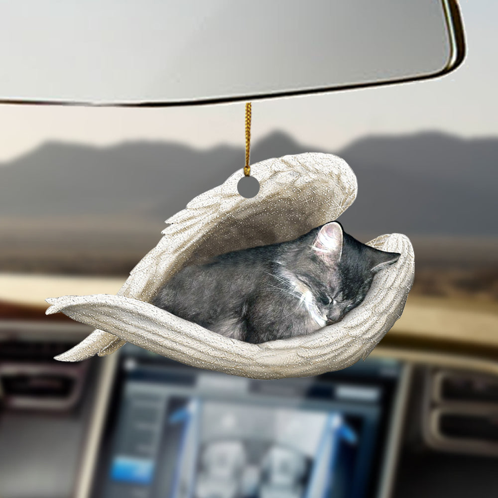 Gray Cat sleeping angel for cat lover cat mom ornament cus
