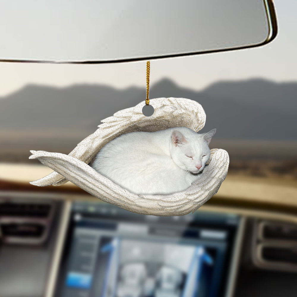 White Cat sleeping angel for cat lover ornament