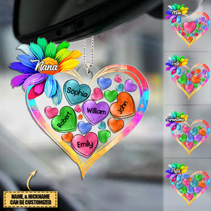 Colorful Sunflower Grandma Mom Heart Loads Of Love,  Personalized Car Hang Ornament