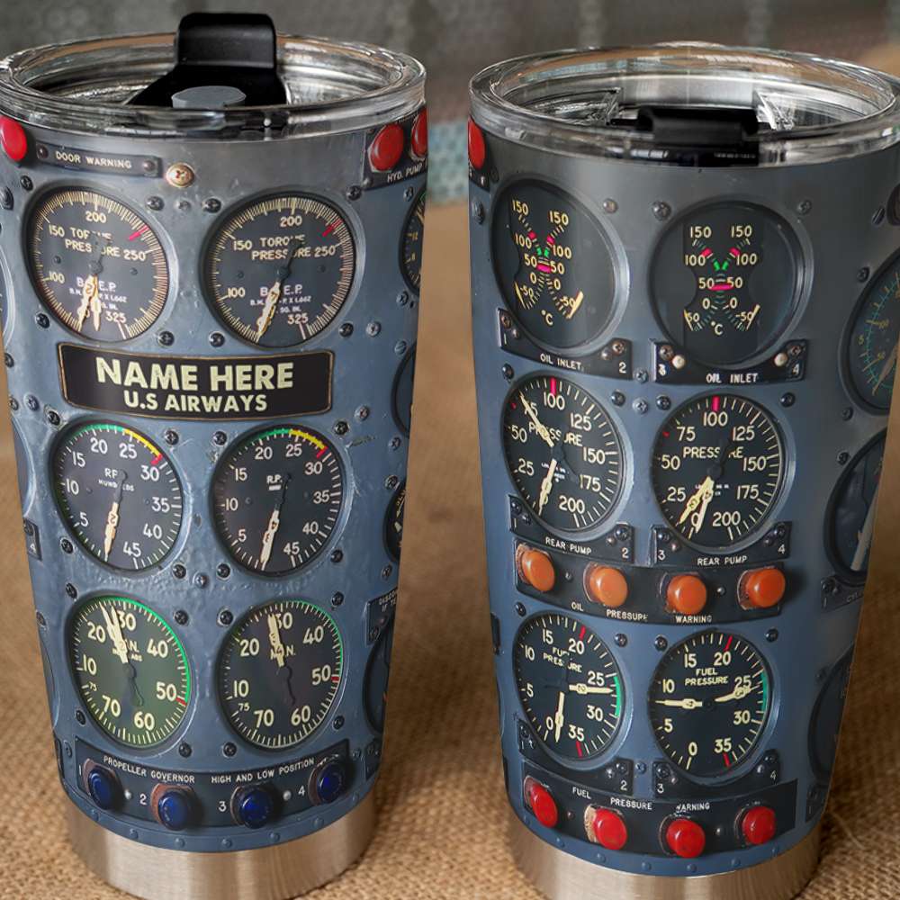 Flight Instruments Panel Tumbler Cup, Custom Name Pilot Tumbler Cup, Personalized Gift For Pilot